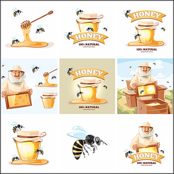 养蜂场蜂蜜和蜜蜂第一素材网矢量插图精选