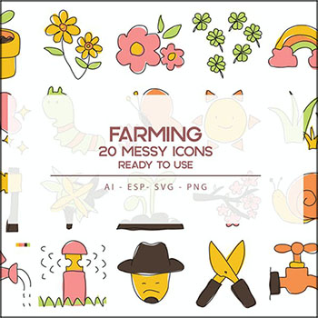 20个可爱的线性农场花园花卉SVG/PNG/AI/EPS第一素材网矢量图标精选