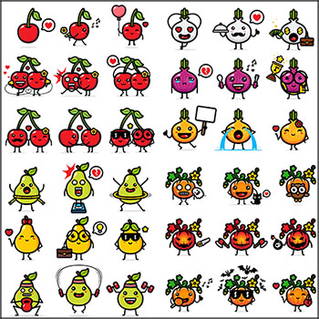 5套樱桃洋葱梨子南瓜拟人化表情第一素材网矢量素材精选