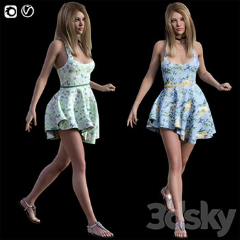 摆POSE的欧美金发女孩3D模型