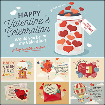 9款情人节快乐复古风格横幅插画第一素材网矢量模板精选