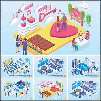 互联网云服务技术情人节场景2.5D等距插图第一素材网矢量素材精选