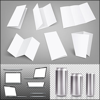 9款啤酒罐三折页笔记本奶茶杯信封纸盒白膜样机模型