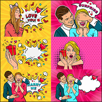 7款波普风幸福夫妻情人节爱情横幅第一素材网矢量插图精选