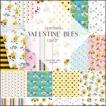 12套情人节可爱蜜蜂无缝背景第一素材网矢量素材精选