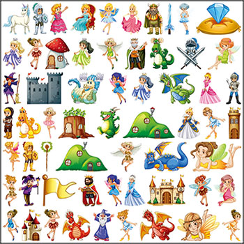 7套欧美童话里的公主巫婆城堡怪物国王等矢量插画