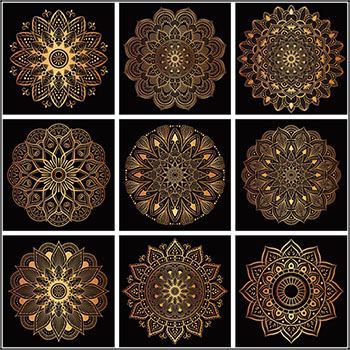 豪华金色装饰曼陀罗花纹图案第一素材网矢量插图精选