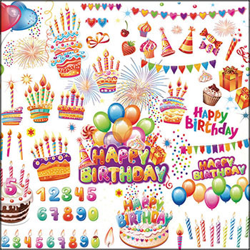 5套卡通儿童生日蛋糕数字蜡烛生日派对插图第一素材网矢量素材精选