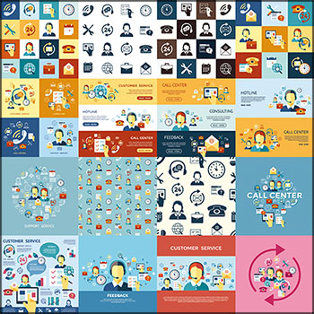 900个多行业ICONS图标和24小时电话服务横幅海报第一素材网矢量素材精选