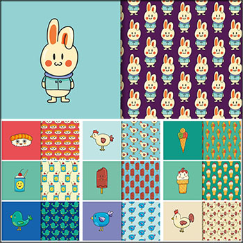 11款手绘卡通动物拟人化冷饮表情无缝背景第一素材网矢量素材精选