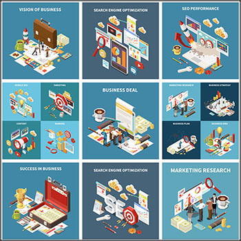 商业策略和企业营销2.5D等距插图第一素材网矢量素材精选