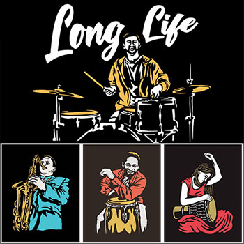 音乐家复古民族音乐乐器矢量插画