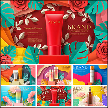 剪纸风格立体夏季化妆品防晒品美妆护肤品横幅海报AI第一素材网矢量素材精选