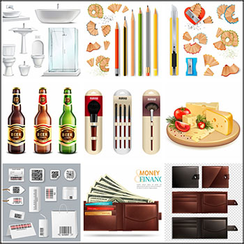 13款铅笔啤酒马桶淋浴房钱包等第一素材网矢量插图精选