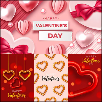 9款情人节快乐金色和粉色爱心横幅背景第一素材网矢量素材精选