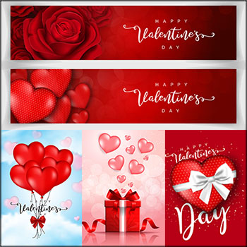 6款情人节爱心玫瑰礼物盒红色浪漫背景第一素材网矢量素材精选