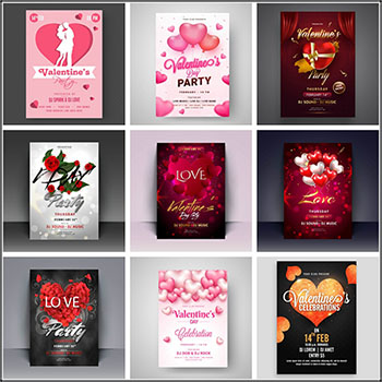 9款情人节粉色爱心玫瑰花装饰海报传单第一素材网矢量素材精选