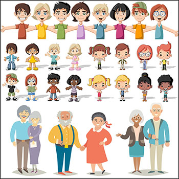 25款卡通动画片男人女人男孩女孩人物第一素材网矢量插图精选