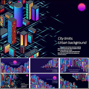 6款夜晚卡通城市背景第一素材网矢量素材精选