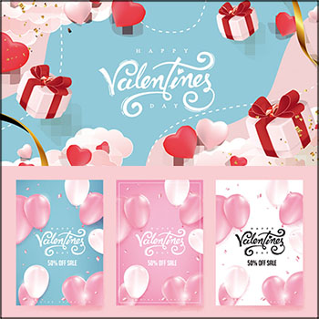 9款情人节气球爱心礼物盒装饰横幅海报第一素材网矢量素材精选