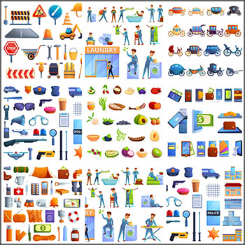 7套工地运输车复古欧式马车家居清洁医疗医药第一素材网矢量图标精选