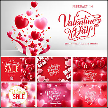7款粉红色情人节促销打折海报背景第一素材网矢量素材精选
