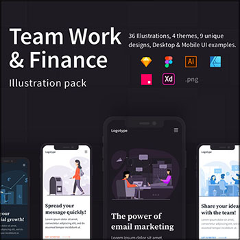 企业团队合作和财务报表矢量UI插图
