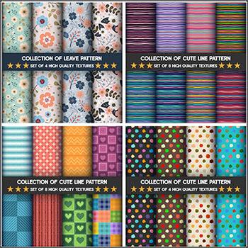 4套碎花格子波浪线无缝背景第一素材网矢量素材精选