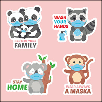 8个戴口罩的可爱小动物矢量插画