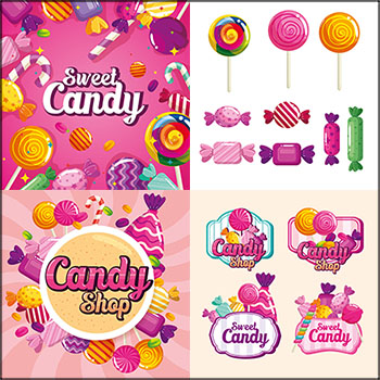 9套彩虹糖棒棒糖糖果矢量插画背景