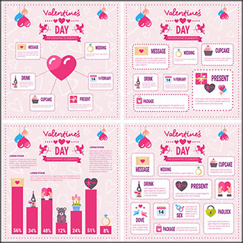 9套情人节粉红色信息图表第一素材网矢量插图精选
