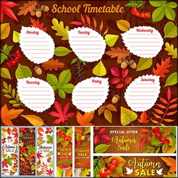 6套秋季树叶形状便签商场促销打折横幅海报第一素材网矢量素材精选