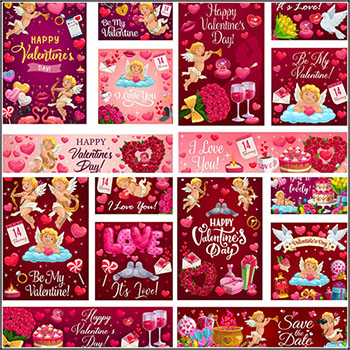 5套红色爱情情人节主题横幅海报插图背景第一素材网矢量素材精选