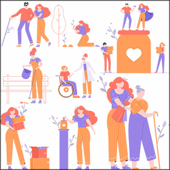 14款医疗康复帮助别人公益日常遛狗矢量插画