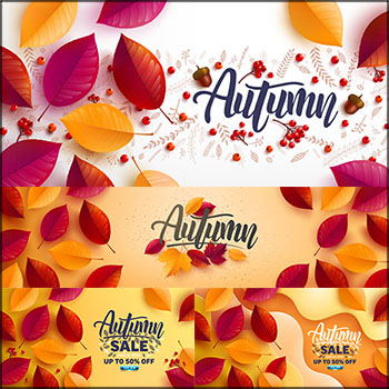 7款秋季枫叶背景商场促销打折横幅海报第一素材网矢量模板精选