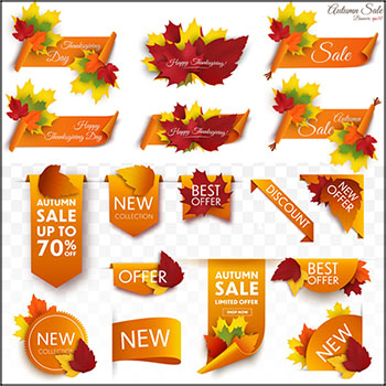 9套秋天枫叶装饰商场促销打折便签横幅海报第一素材网矢量素材精选