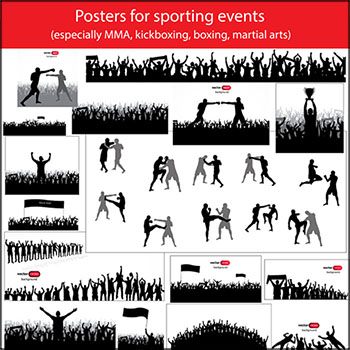 运动格斗拳击比赛人物剪影背景第一素材网矢量插图精选