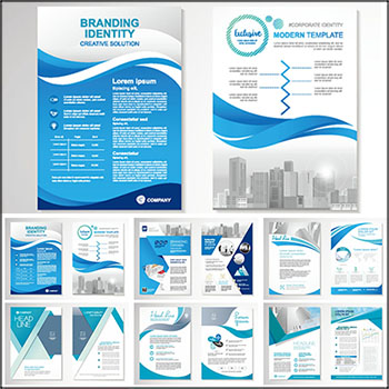 6套蓝色风格双面企业折页传单第一素材网矢量素材精选