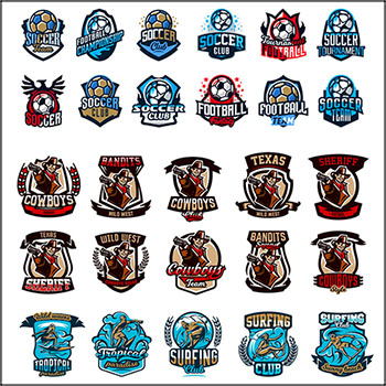 7套冲浪足球摩托车冒险等体育运动矢量LOGO标志