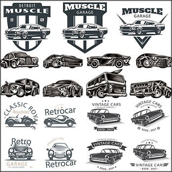 10套彩色黑色复古汽车轿车汽车LOGO图标第一素材网矢量标志精选