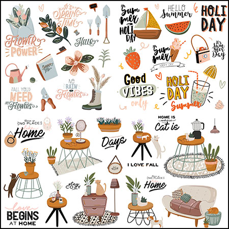 6套时尚家庭室内装饰和夏季印花节日家具第一素材网矢量元素精选