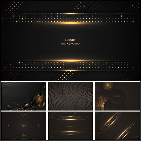 6款大气金色粒子装饰的黑色抽象背景第一素材网矢量模板精选