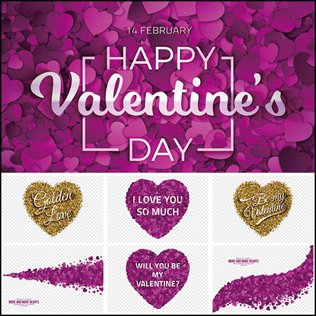 12款婚礼情人节邀请函海报浪漫金色爱心背景插图第一素材网矢量素材精选