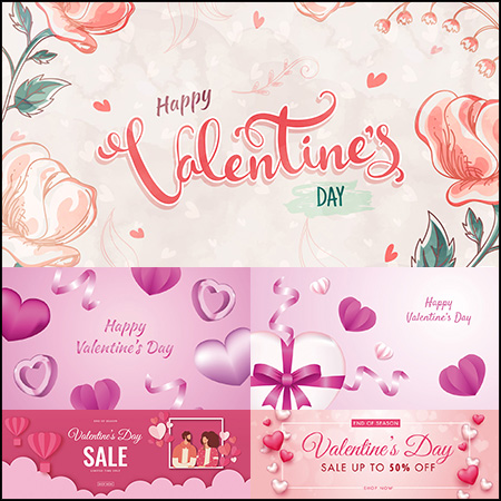 22款粉色情人节促销打折爱心背景横幅海报插图第一素材网矢量素材精选