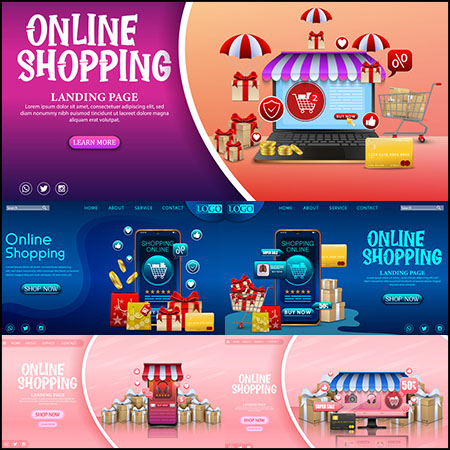 10款礼物网络商店电商APP应用程序网上商店第一素材网矢量插图精选