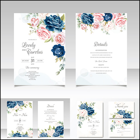 5套花卉装饰婚礼邀请函邀请卡卡片第一素材网矢量素材精选