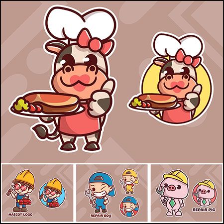 可爱卡通人物和动物徽标LOGO标志贴图第一素材网矢量素材精选