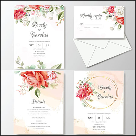 6套花卉装饰婚礼邀请卡邀请函第一素材网矢量模板精选
