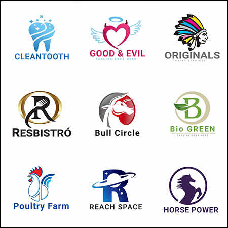 9款公益爱心牙齿公鸡公牛马和字母企业LOGO图标