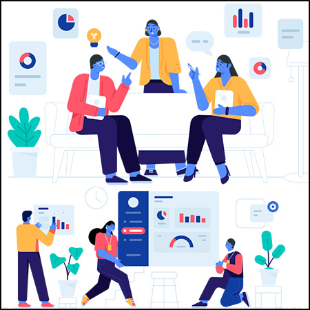 7款现代人物沟通交流工作主题场景网页插画第一素材网矢量素材精选